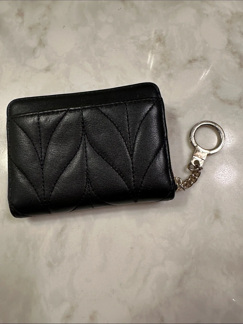 kate spade Black Quilted Leather wallet/keychain with Gold Logo
